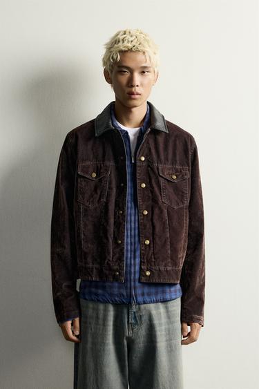 FLOCKED JACKET WITH CONTRAST COLLAR — Chocolate 1