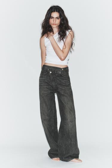 JEANS TRF WIDE LEG CINTURA CRUZADA TIRO ALTO - Negro de Zara