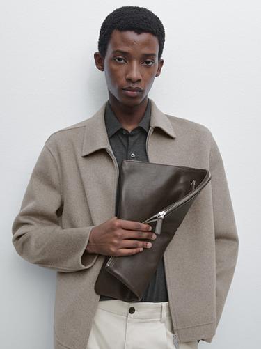Zara Nappa leather pouch clutch - Brown - Image 0