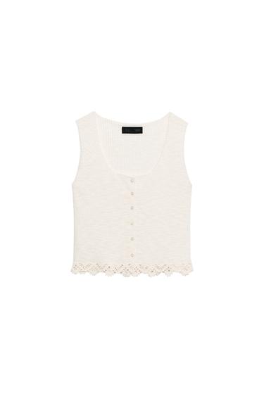 TOP EN MAILLE ET CROCHET AU BAS - Écru de Zara