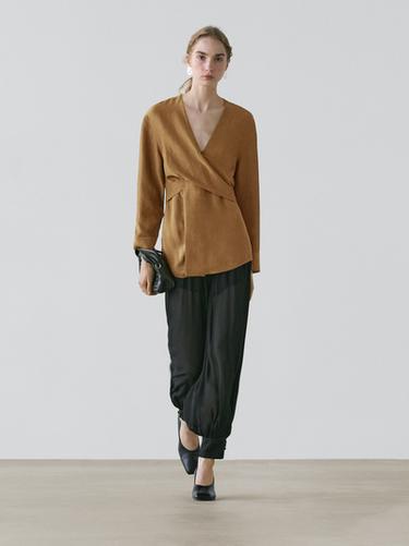 Zara Flowing shirt with waist detail - Olive green - Image 0