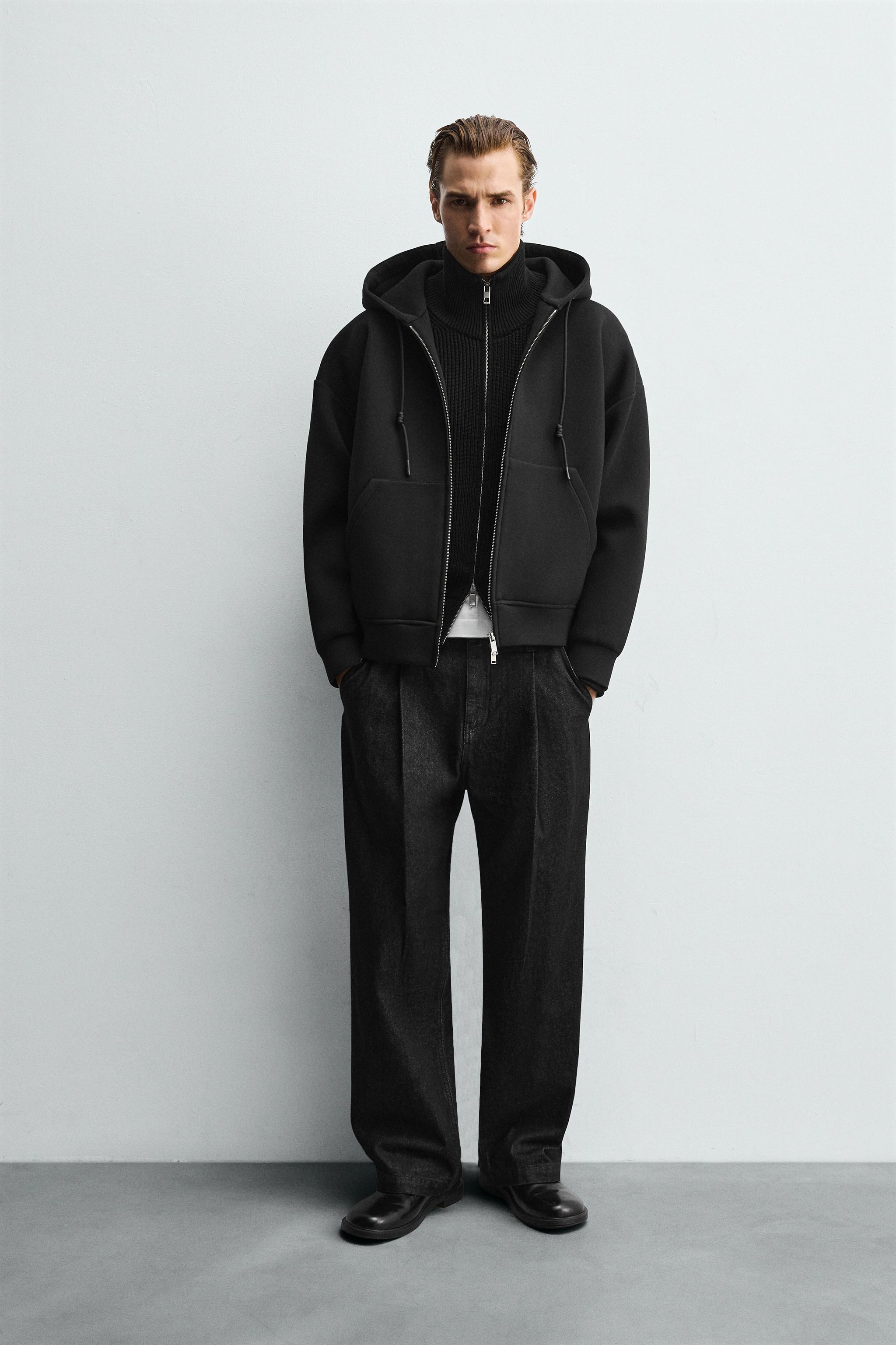 NEOPRENE EFFECT HOODIE SWEATSHIRT - Black | ZARA United States