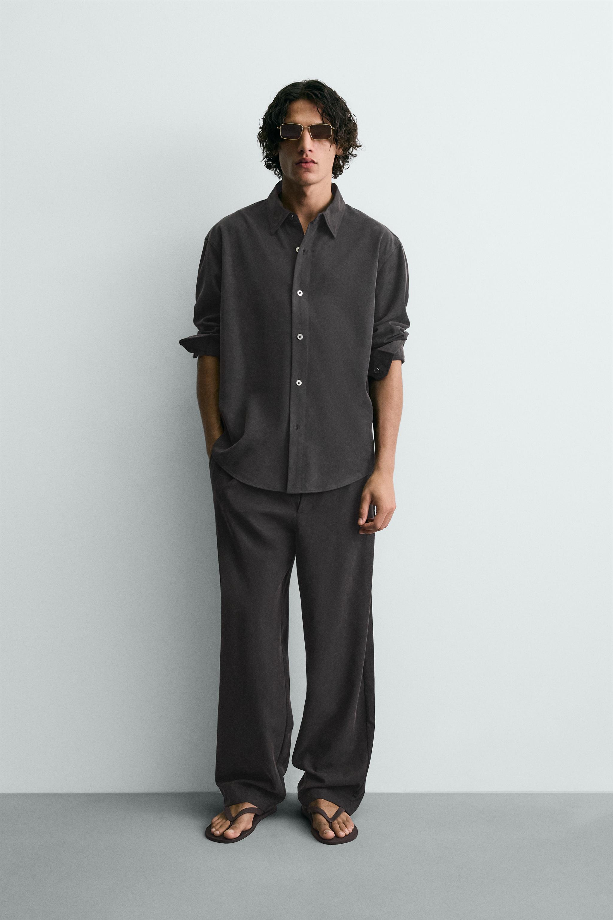 ZARA シルク100% リラックスフィットカラードリラックスシャツ&パンツ リラックスフィットフルイドシャツ - ミンクブラウン | ZARA Japan / 日本