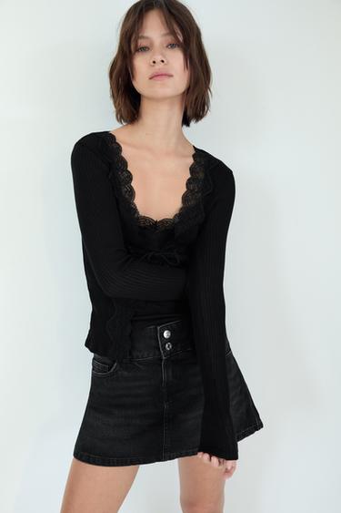 TOP COMBINADA RIB - Negro de Zara