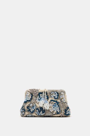 Zara BEADED CLUTCH - Blue