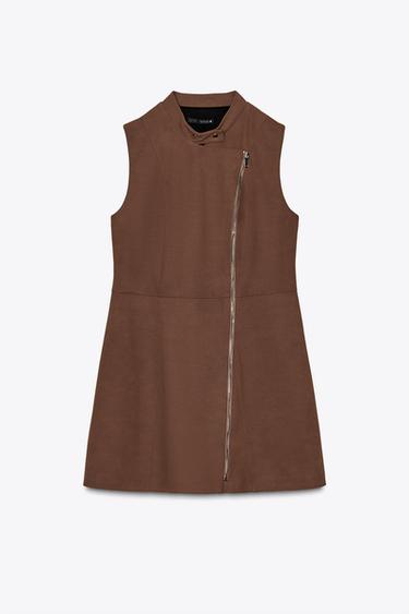 FAUX SUEDE MINI DRESS - Brown by Zara