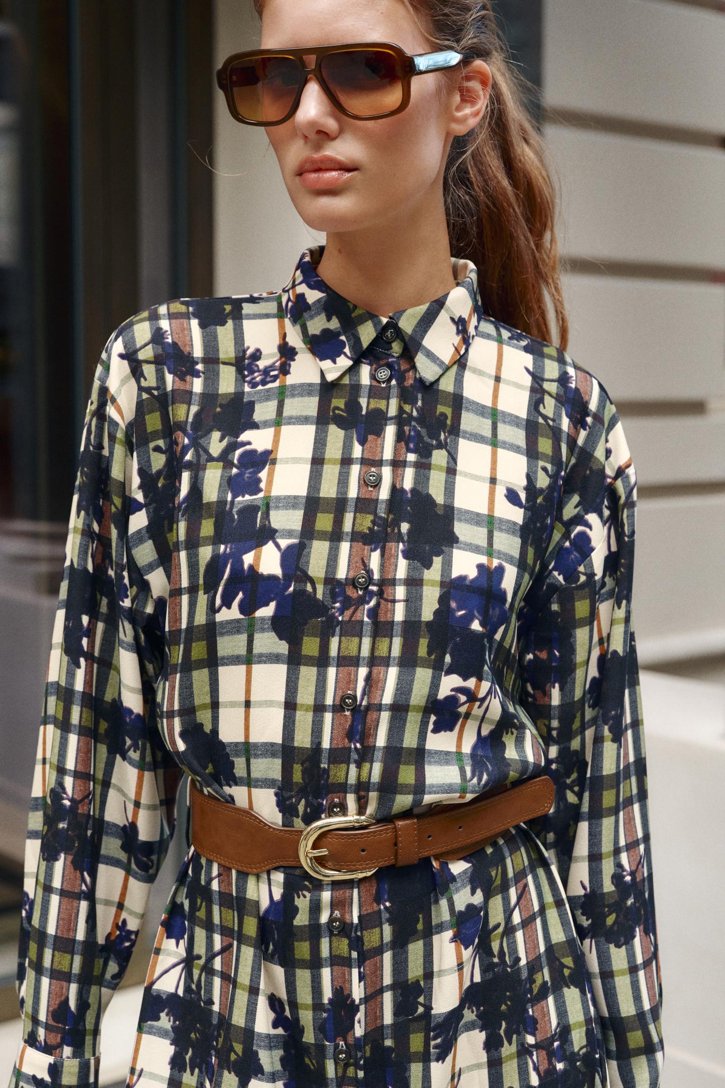 Женское платье Zara Printed MIDI Shirt Dress with Belt, цвет: Разноцветный — фото 6