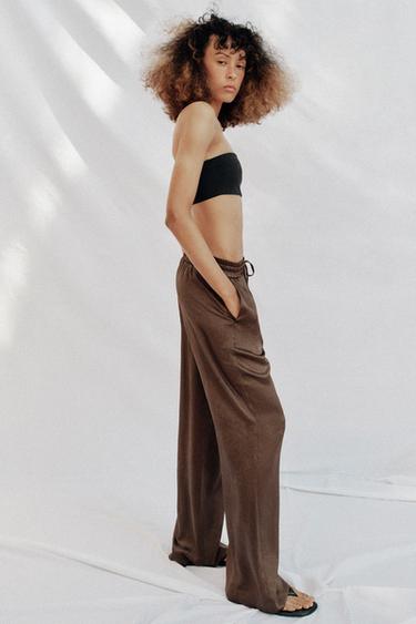 PANTALON FLUIDE EFFET FROISSÉ - Marron de Zara - Image 3