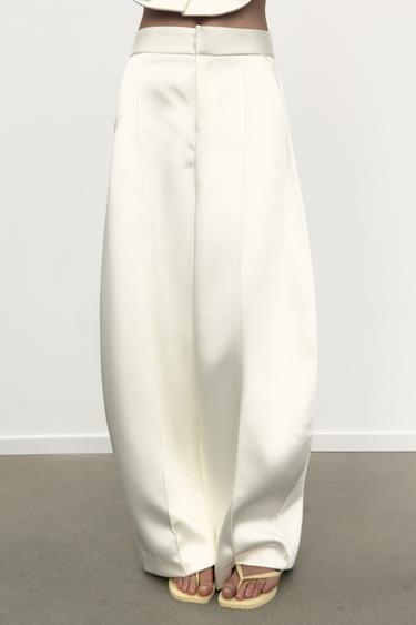 Zara SATIN EFFECT BALLOON PANTS - Oyster-white