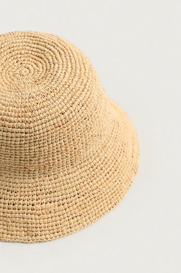 RAFFIA BUCKET HAT — Light beige 2
