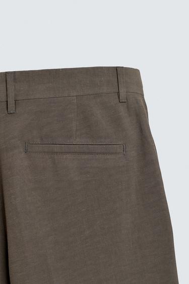 VISCOSE - LINEN FLARE FIT SUIT TROUSERS - Brown / Taupe by Zara - Image 8