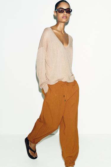 PANTALON BOUFFANT À TAILLE ÉLASTIQUE - Curry de Zara - Image 3