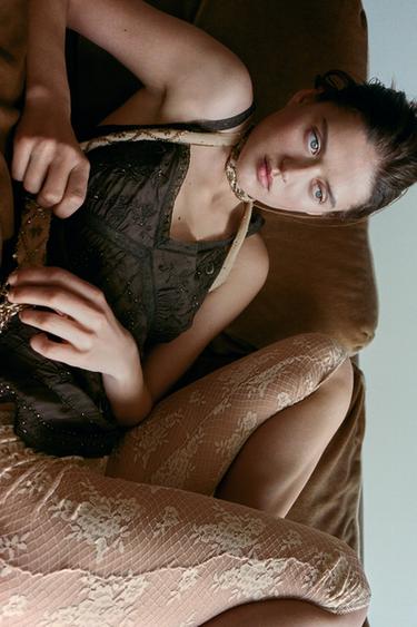 EMBROIDERED BEADED STRAP TOP - Brown by Zara - Image 2