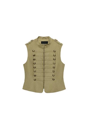 WESTE AUS BAUMWOLLE MIT MINI-KNÖPFEN - Khaki von Zara
