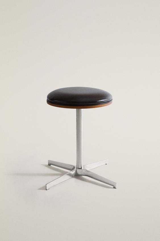 LEATHER AND STAINLESS STEEL STOOL - Chocolate brown by Zara - Image 0