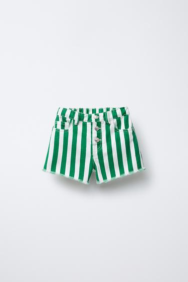STRIPED DENIM BERMUDA SHORTS - Green by Zara