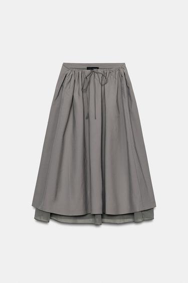 FALDA MIDI CAPA COMBINADA - Gris medio de Zara