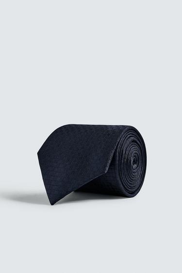 100% SILK TEXTURED TIE - Navy blue by Zara
