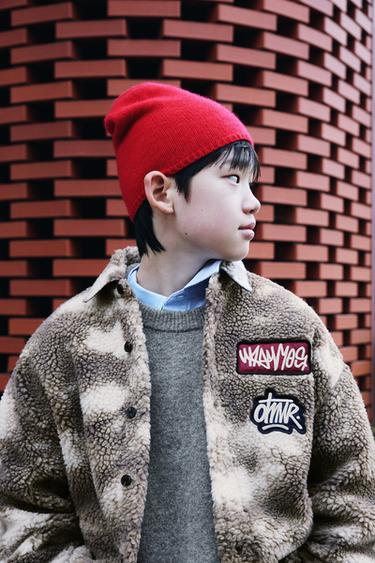 Zara 紮染貼布人造羊羔毛襯衫式外套 - 棕色