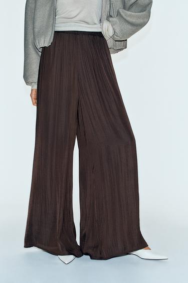 FLOWY WIDE LEG PANTS — Brown 2