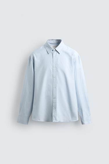 REGULAR FIT COTTON-SILK SHIRT - Sky blue by Zara