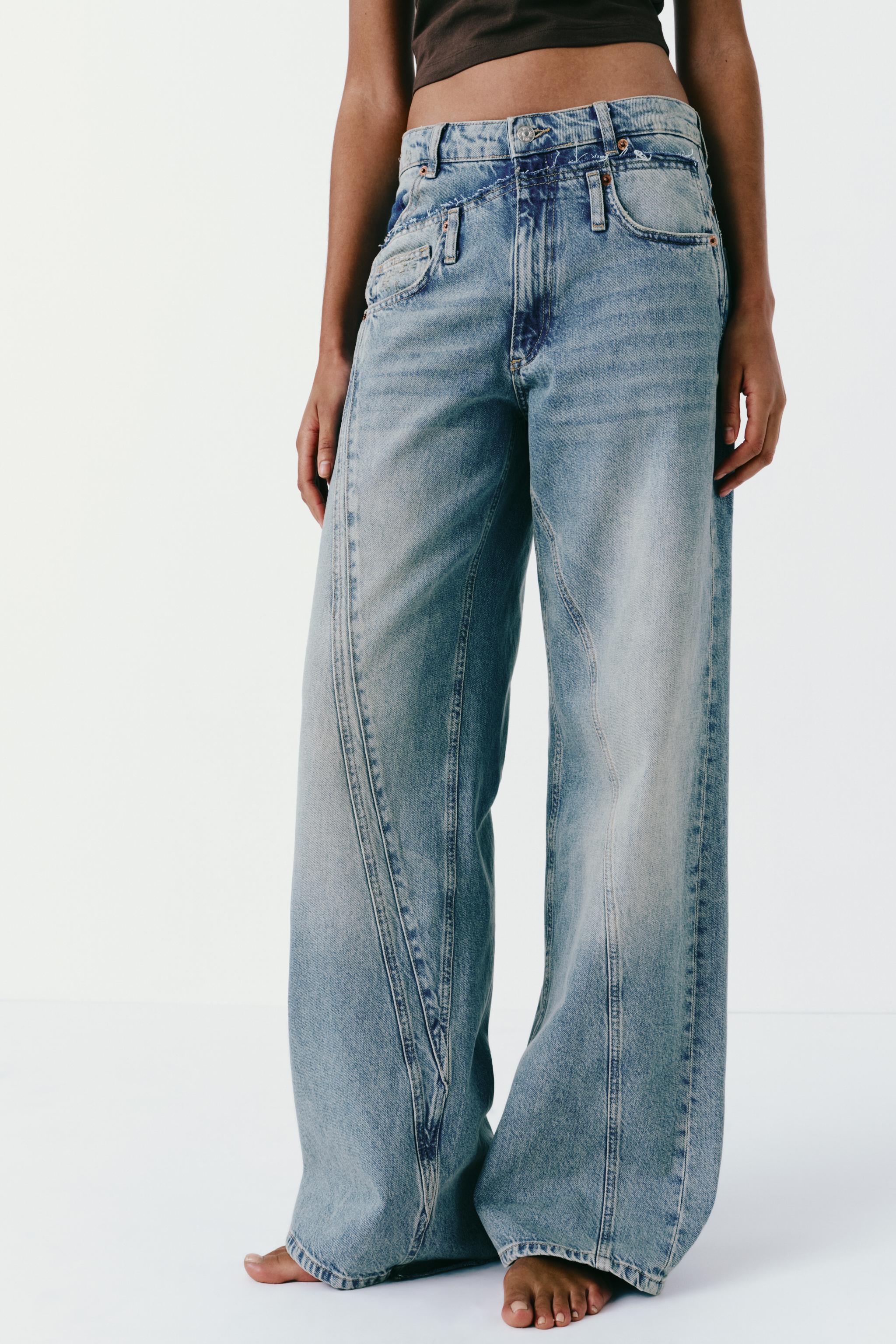 DECONSTRUCTED TRF WIDE LEG JEANS WITH A MID WAIST - Blue | ZARA 