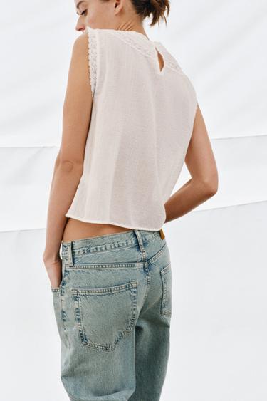 ZW COLLECTION EMBROIDERED SLEEVELESS TOP - Ecru by Zara - Image 2