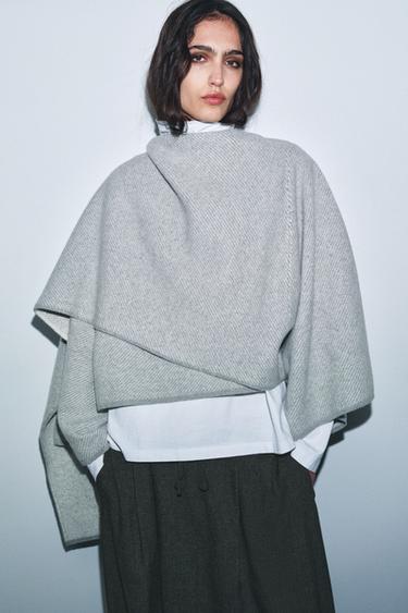 Zara 100% WOOL SHORT COAT WITH SCARF - Pearl gray