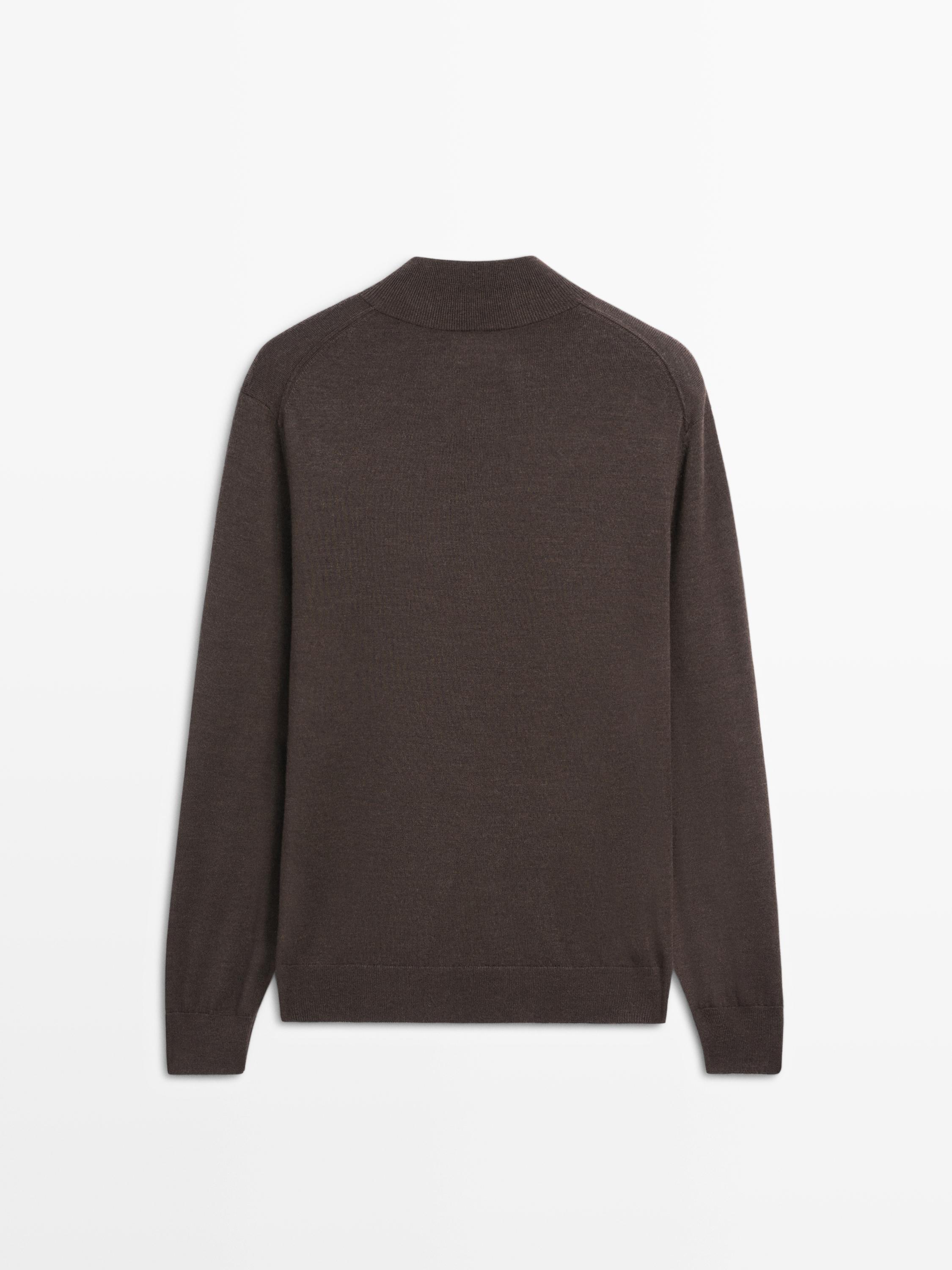 100% wool mock neck sweater with buttons