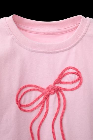 T-SHIRT MIT KORDELSCHLEIFEN - Rosa von Zara