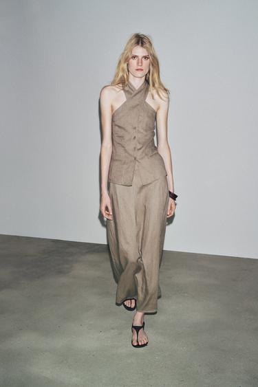 ZW COLLECTION 100% LINEN MIDI SKIRT - Mink by Zara