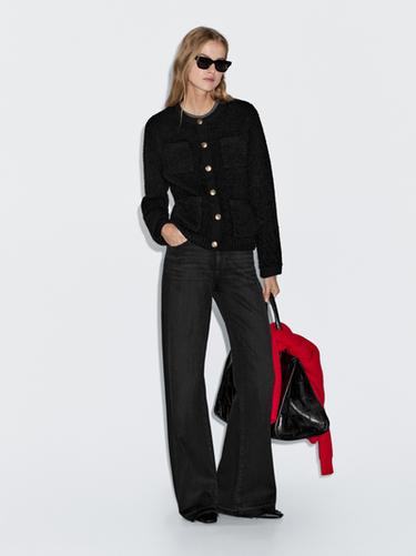 Cardigan boutons dorés en laine mélangée - Noir de Zara - Image 0