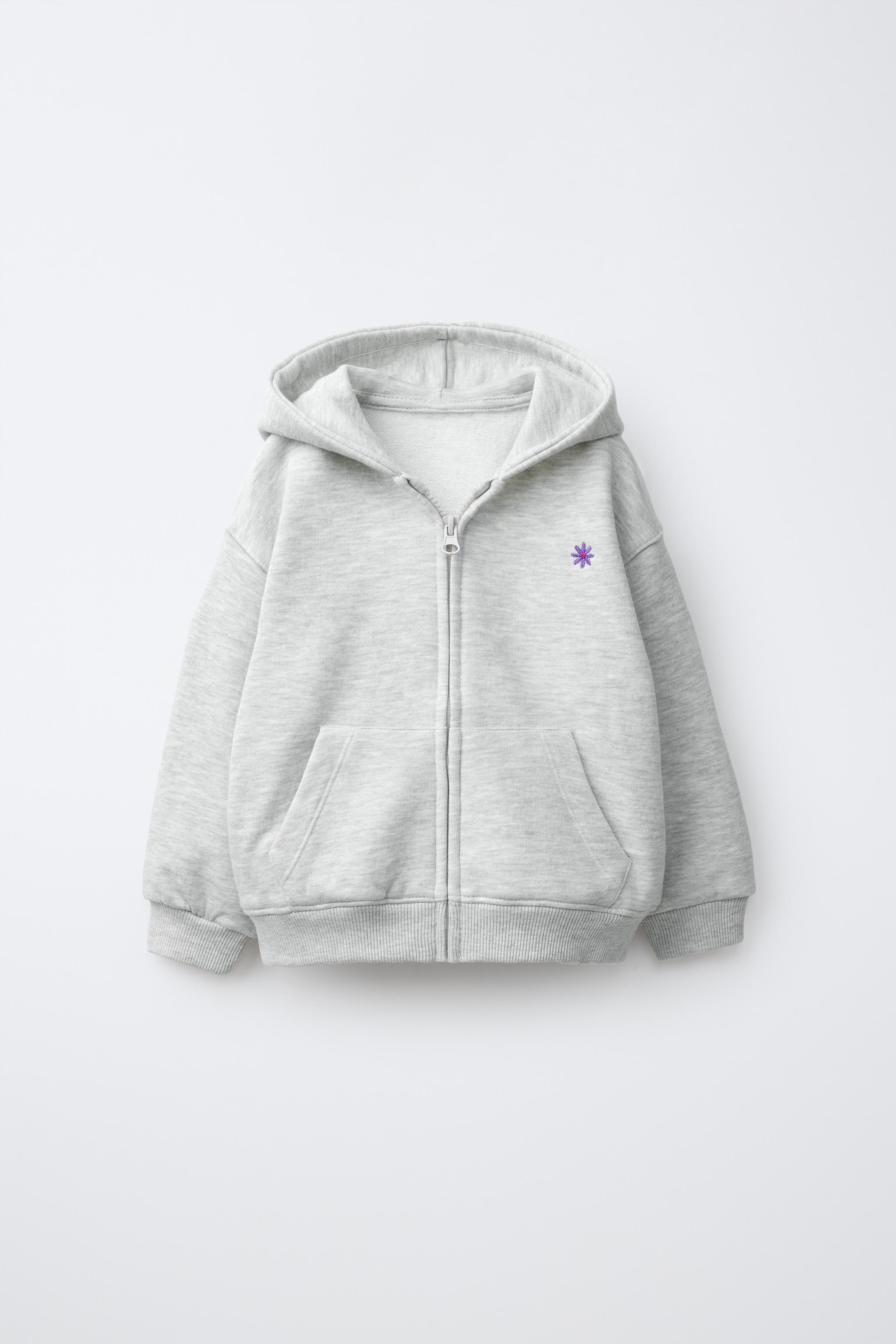 EMBROIDERED ZIP-UP HOODIE — Grey marl
