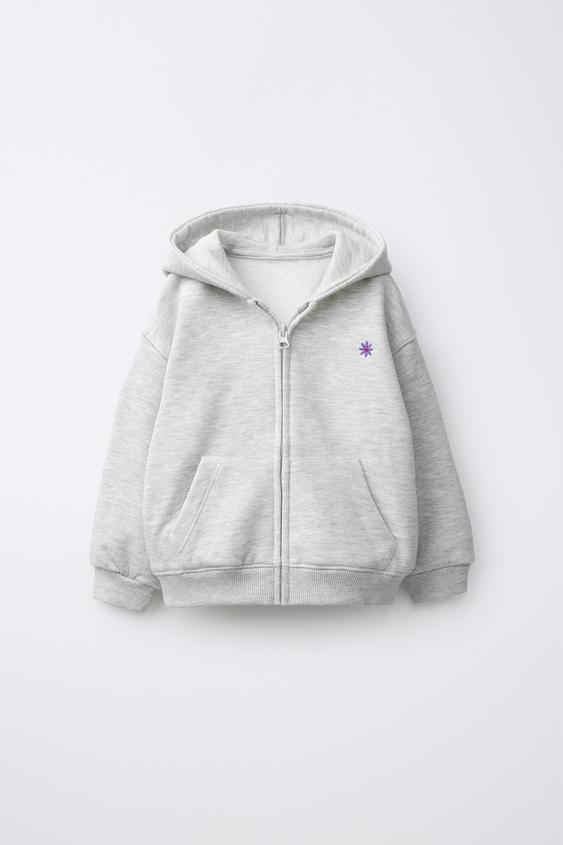 EMBROIDERED ZIP-UP HOODIE - Grey marl by Zara - Image 0