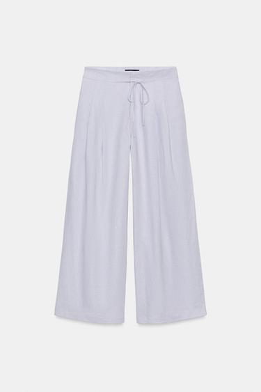 PANTALON LARGE À PINCES AVEC LIN - Lilas de Zara - Image 3