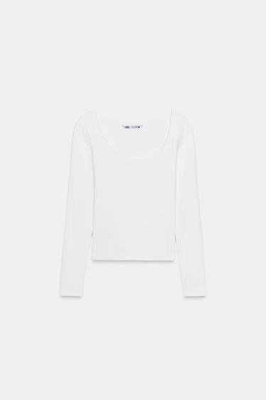 CAMISETA RIB MANGA LARGA - Blanco de Zara