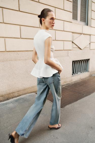 TOP PÉPLUM EN MATIÈRES VARIÉES - Blanc de Zara - Image 2