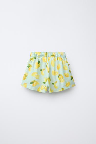 LEMON PRINT LINEN BLEND BERMUDA SHORTS - Turquoise by Zara - Image 1
