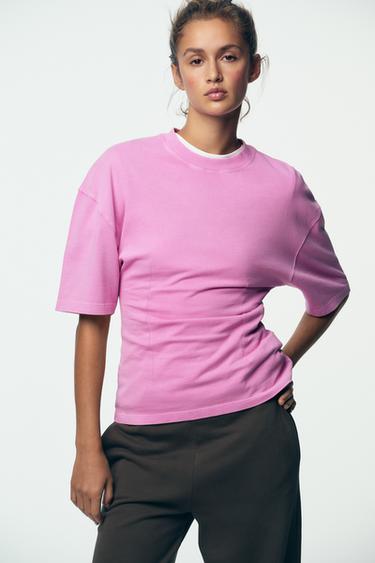 Zara WASHED SLIM FIT T-SHIRT - Fuchsia