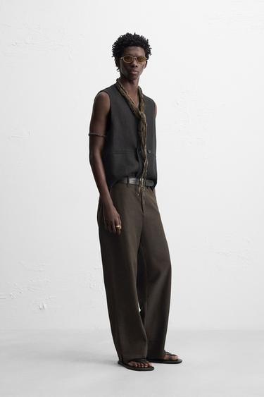 RELAXED FIT TROUSERS WITH VENTS - Brown by Zara