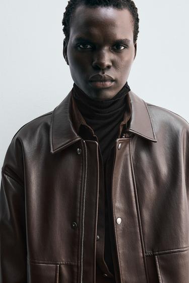 RELAXED-FIT-JACKE IN LEDEROPTIK - Dunkelbraun von Zara