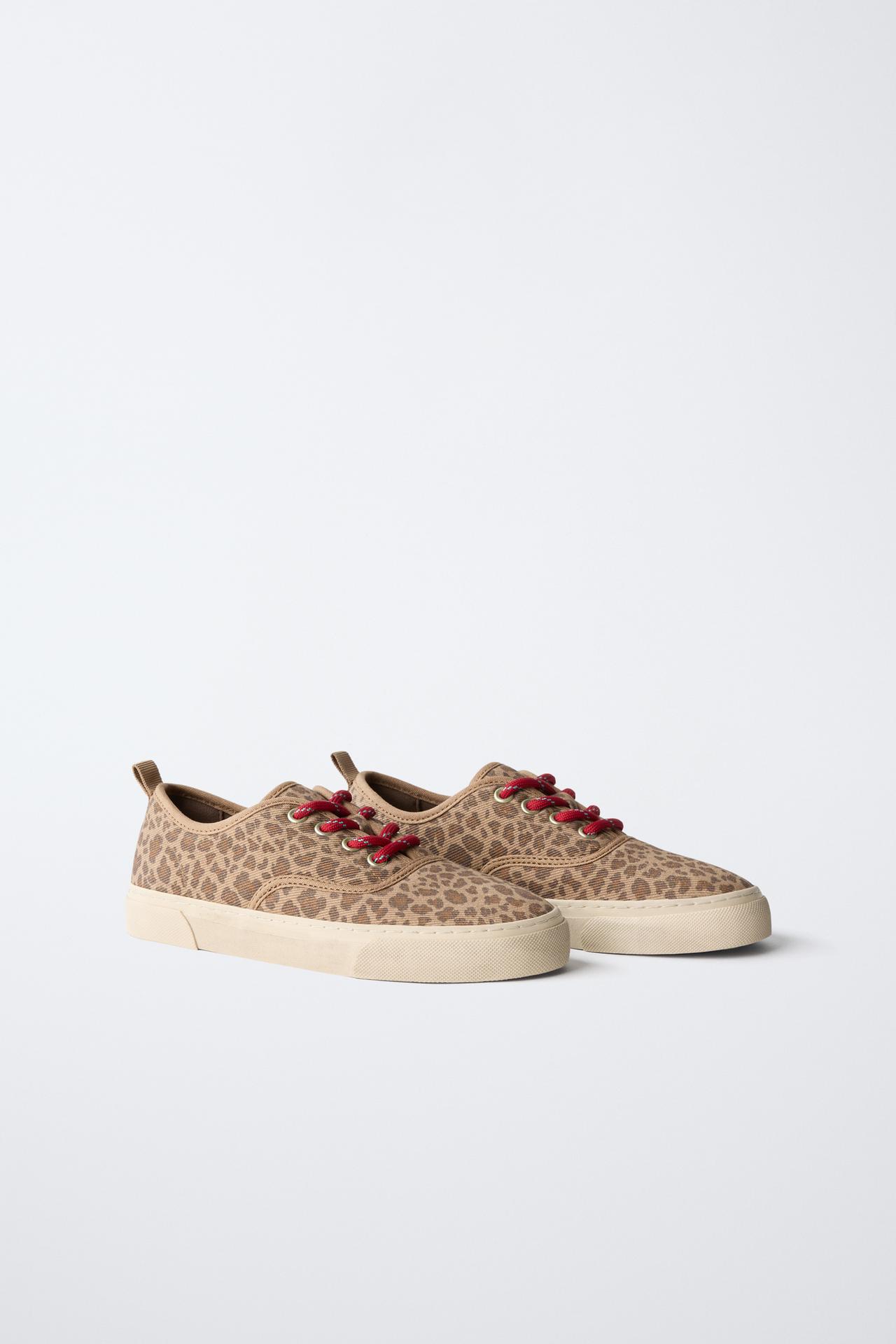 ANIMAL PRINT CANVAS SNEAKERS — Brown