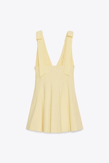 ROBE COURTE EN MATIÈRES VARIÉES À LACETS - Jaune de Zara - Image 7
