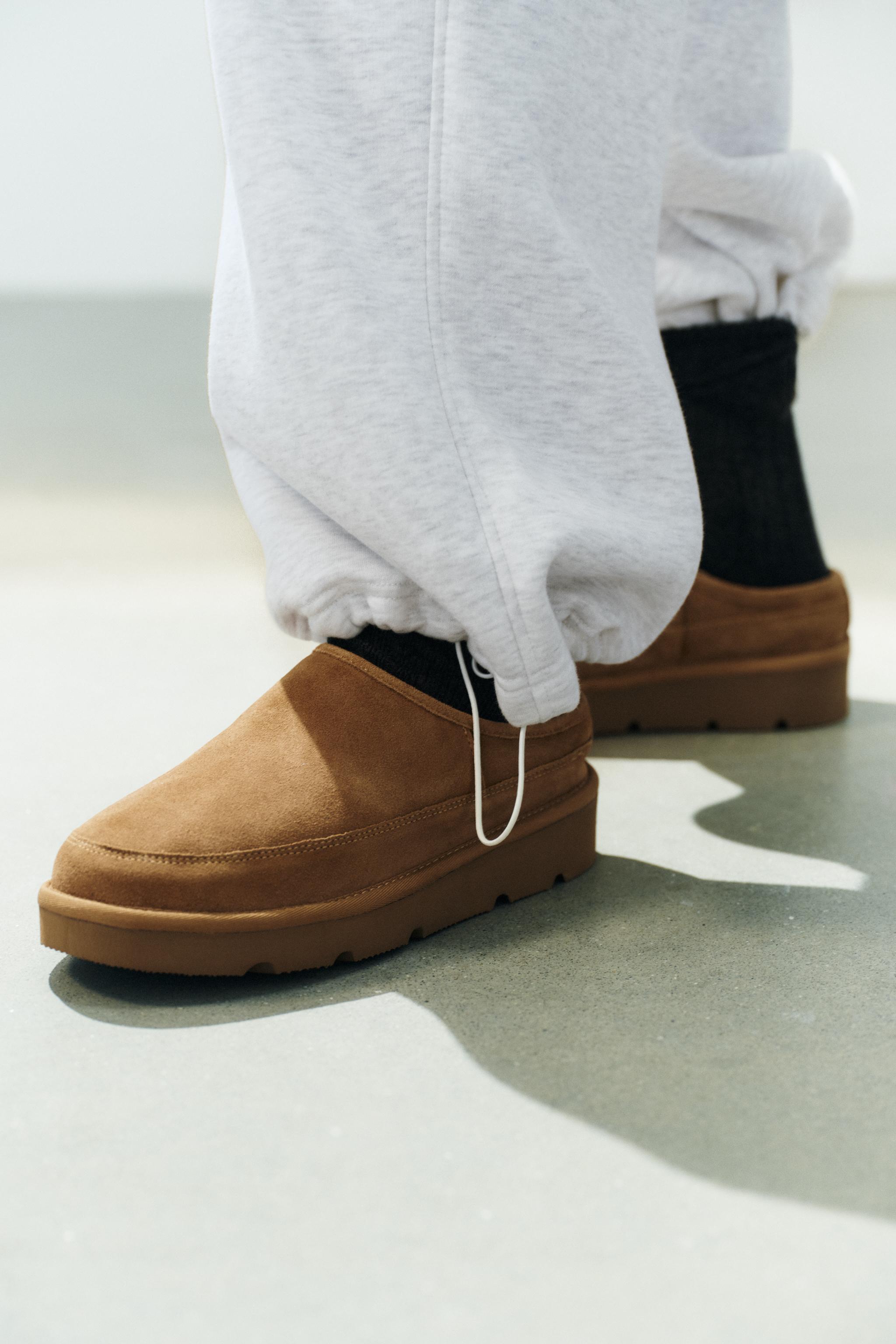 FAUX SHEARLING LEATHER MULES