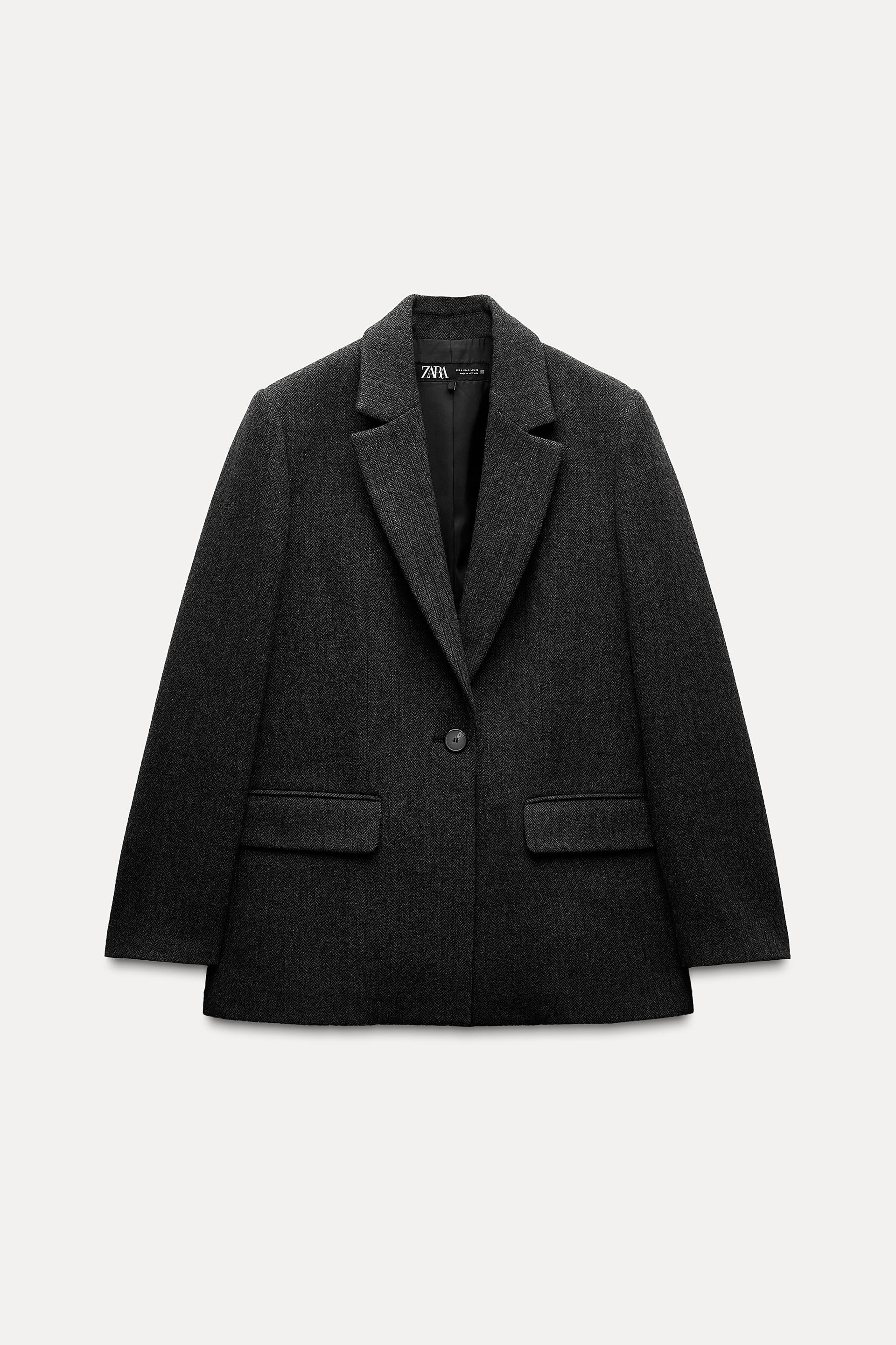 HERRINGBONE WOOL BLEND STRAIGHT BLAZER