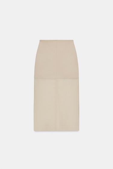 JUPE DROITE EN MAILLE BIMATIÈRE - Écru de Zara