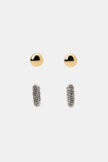 PACK OF MISMATCHED HOOP AND BALL EARRINGS - Gold / Silver by Zara