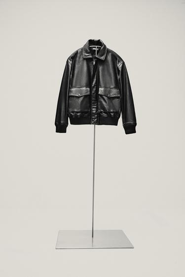 RELAXED FIT LEATHER JACKET - Black by Zara