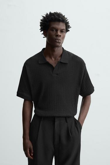 POLO COM TEXTURA CANELADA - Preto da Zara