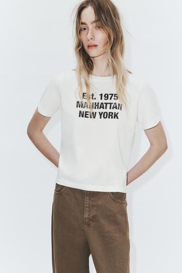CAMISETA COM EFEITO DE LAVAGEM E MENSAGEM FRONTAL - Cru da Zara